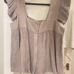 Zara Tan Sleeveless Ruffled Blouse